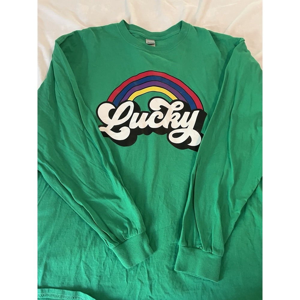 Gildan Long Sleeve T-Shirt XL Kelly Green St Patricks Day, Lucky, Rainbow, Irish